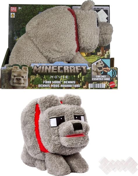 Mattel Minecraft Dennis The Wolf Plush Toy with Feeding Action & Sound ...