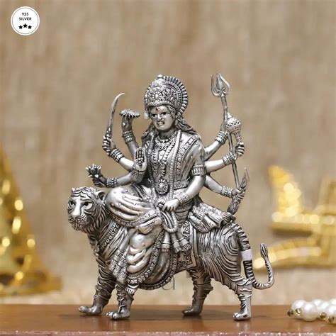 Buy Detailed 925 Antique Silver Durga Maa From Aahi by Ranka Jewellers