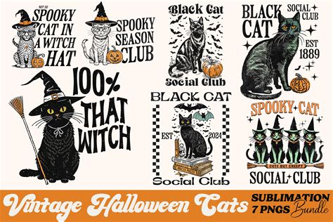 Vintage Halloween Cats PNG Bundle Graphic by Yvaine · Creative Fabrica