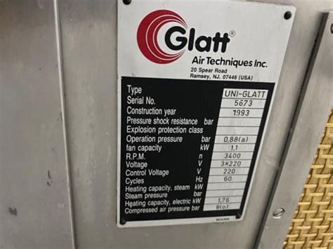 1993 Glatt Fluid Bed Dryer. Model Uni-Glatt. Made in 1993. S/N 5673 ...