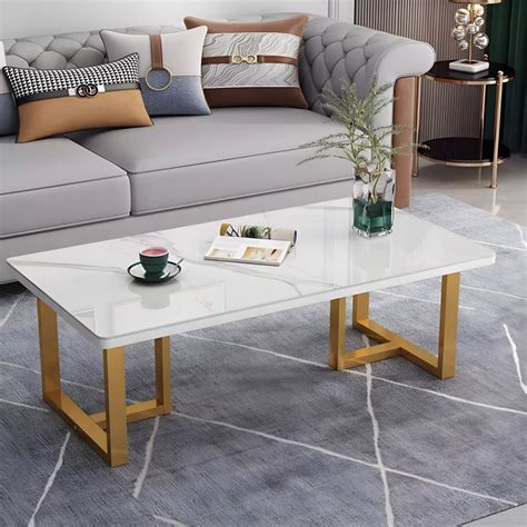 Rectangular Modern Coffee Table with Steel Frame, Natural Wood Top, and ...