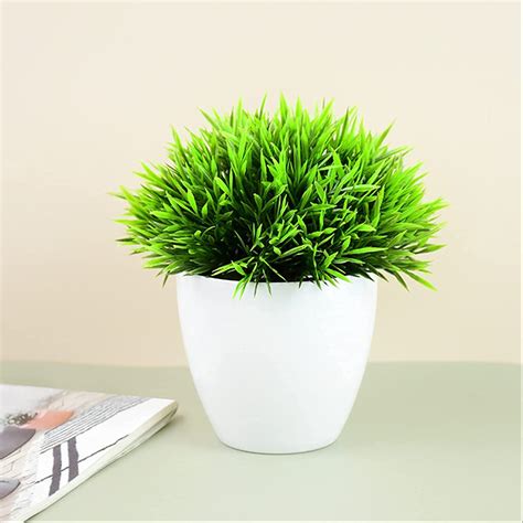 Buy Dekorly Fake Plants Potted, Faux Green Plant Bonsai with White ...