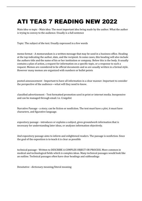 ATI TEAS 7 READING NEW 2022 - ATI TEAs 7 - Stuvia US