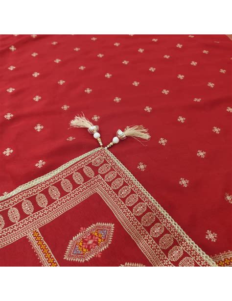 Red Designer Silk Concept - Beautiful Zari Neck -with Seq & Pearl ...