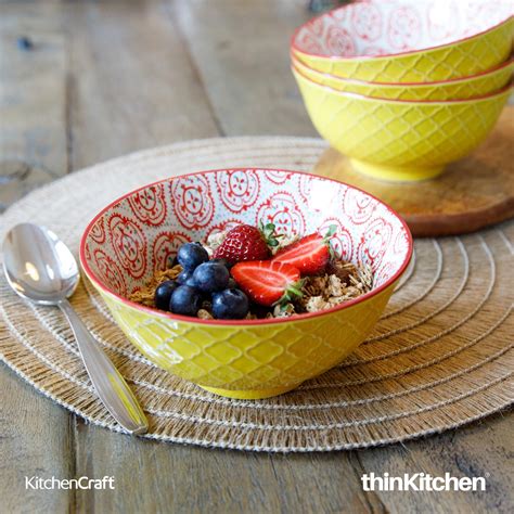 Buy Kitchencraft Glazed Stoneware Bright Yellow Floral Bowl Online at ...