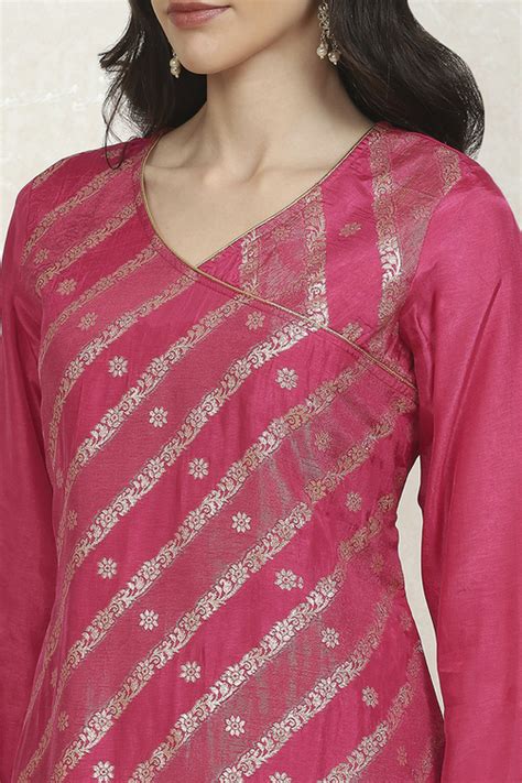 Buy Pink Art Silk Woven Unstitched Suit Set Online at Biba India