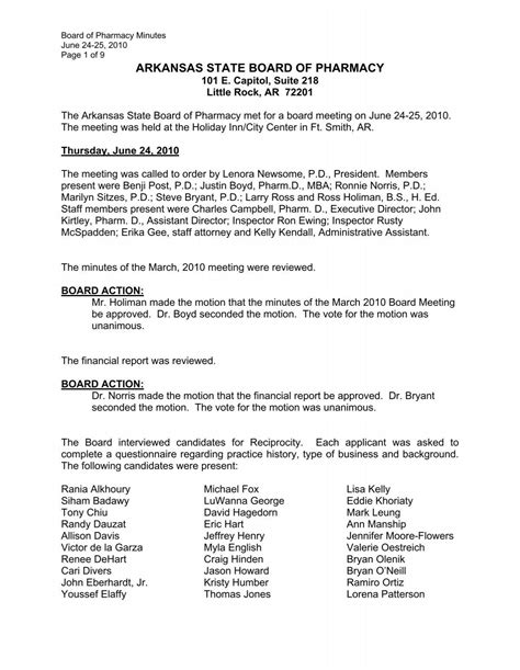 June 24 - 25 - Arkansas State Board of Pharmacy