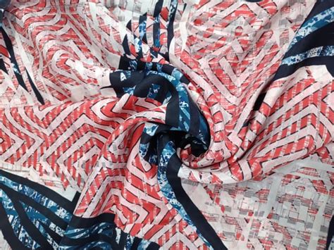 Premium Red Navy Blue Abstract Medium Silk Fabric Fabric for Designers ...