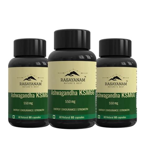 Rasayanam Ashwagandha KSM-66 (500 mg) PACK OF 3 | Extra Strength ...