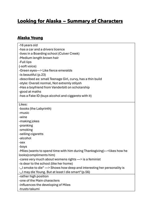 Einfach erklärt: Characterization Looking for Alaska - Everyone ...