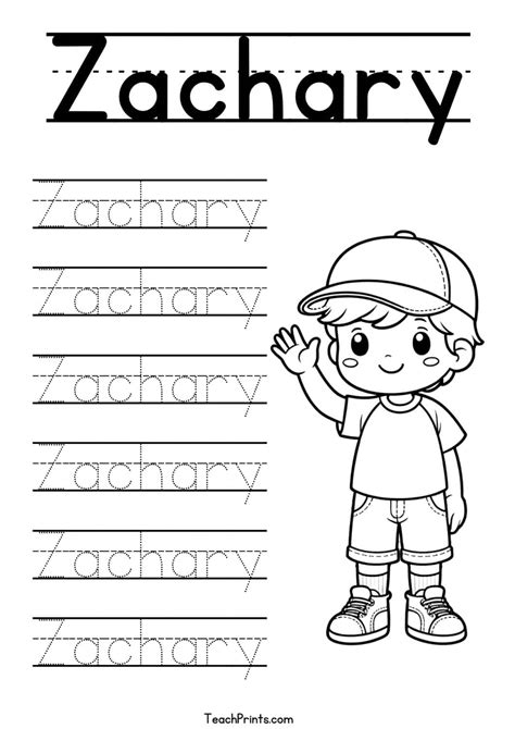Z Name Tracing Worksheets – 12 Names (Free & Printable) - Teach Prints