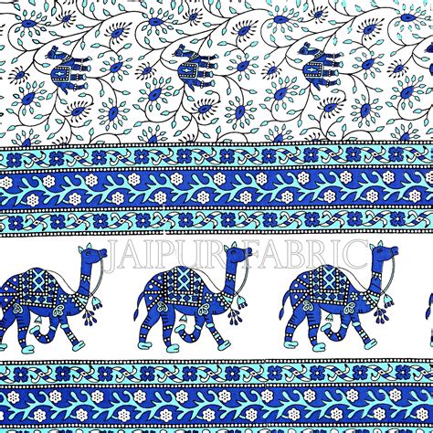 Blue Border Camel Pattern Screen Print Cotton Double Bed Sheet ...