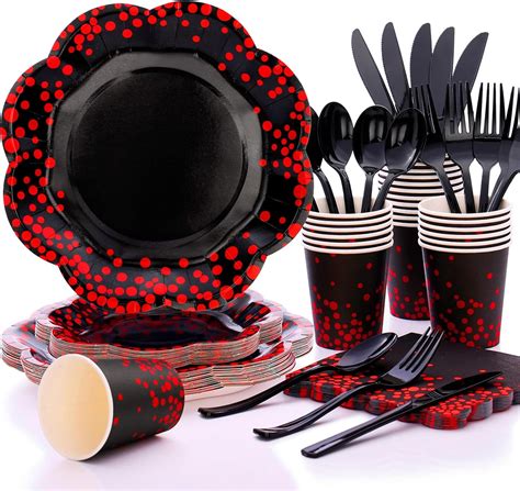 Amazon.com: 175PCS Halloween Paper Plates,Red and Black Party ...