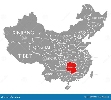 Hunan Red Highlighted in Map of China Stock Illustration - Illustration of country, border ...