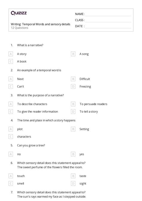 50+ Sensory Words worksheets for 3rd Class on Quizizz | Free & Printable
