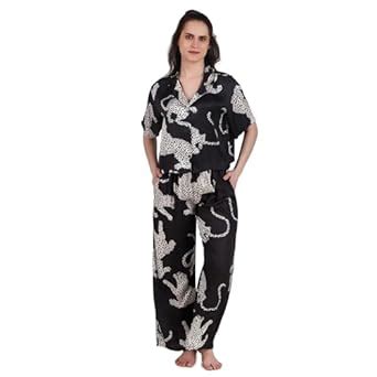 Buy Masha Women-Satin-Night Suit Top & Pyjama Set (Small, Black) at ...