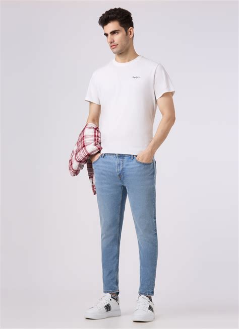 Men Light Blue Skinny Fit Ankle-length Stretchable Jeans | Pepe Jeans India