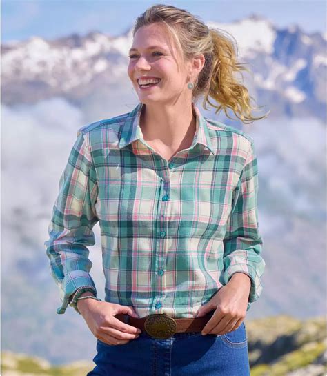 Women's Ecru Checked Flannel Shirt | Atlas For Men