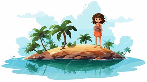 Una niña serena en una isla tropical Ilustración del paraíso | Vector Premium generado con IA