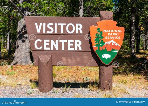 Visitor Center Sign with National Park Service Arrowhead Insignia ...