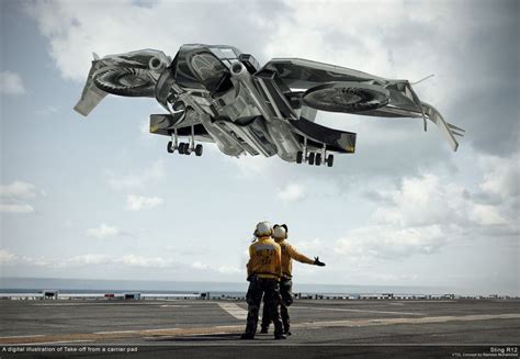 two men standing on an aircraft carrier looking at something in the sky ...