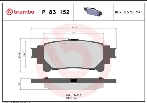 Toyota Fortuner, Lexus RX L1 Rear Brake Pad Set - P83152 Brembo ...