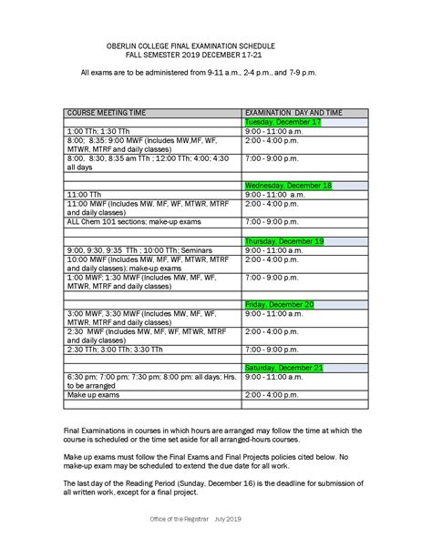 Academic Calendar Oberlin - Printable Word Searches