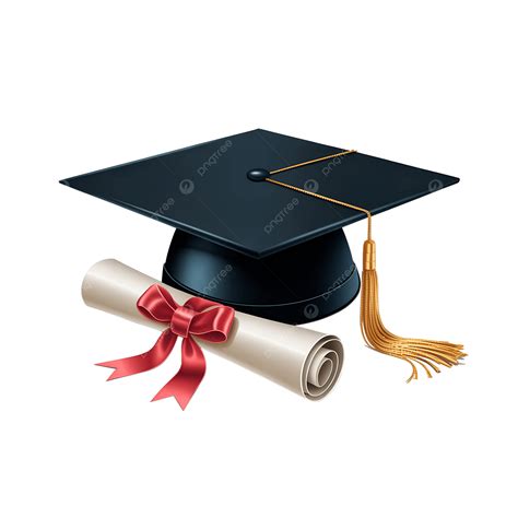 Realistic Graduation Cap With Diploma Scroll, Graduation Cap, Diploma Scroll, Red Ribbon PNG ...