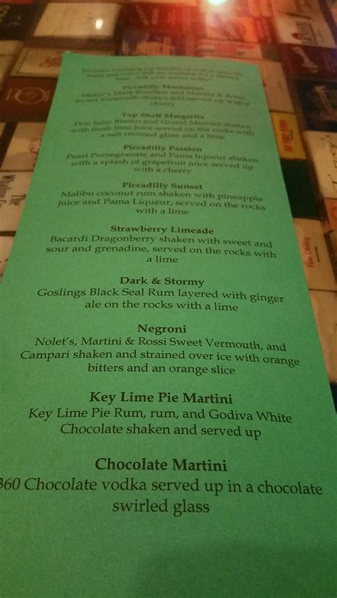 Menu at The Piccadilly at Manhattan restaurant, St. Louis, Piccadilly Ave