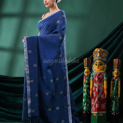 Blue Linen Handloom Saree – angoshobha