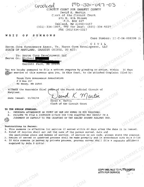 Maryland Writ of Summons | US Legal Forms