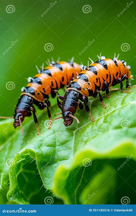 A Couple of Orange and Black Bugs on a Green Leaf Stock Photo - Image ...