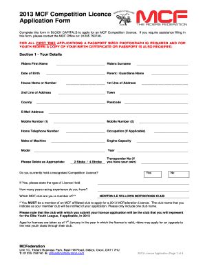 Fillable Online 2013 MCF Competition Licence Application Form - Newton ...