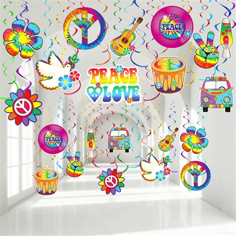 60's Hippie Theme Party Foil Swirl Decorations, 60s Groovy Party Retro ...