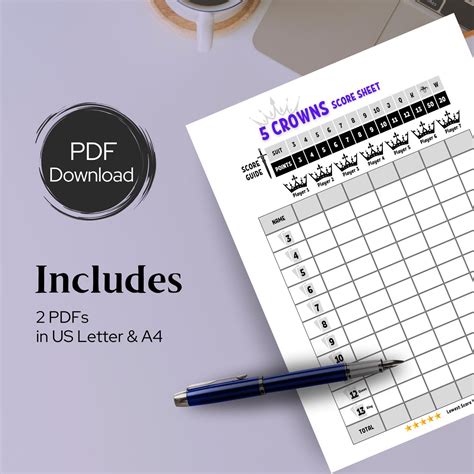Five Crowns Score Sheet, Printable Score Sheet, Instant Download, 5 ...