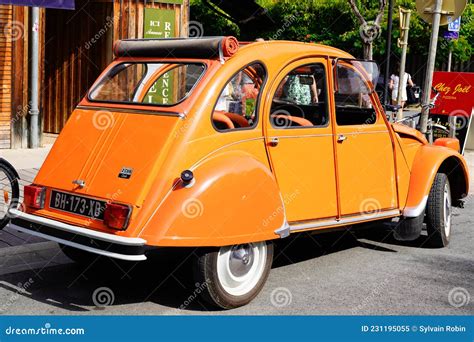 Citroen 2CV Orange Vintage French Classic Old Car in Rear View in Street France Editorial Image ...