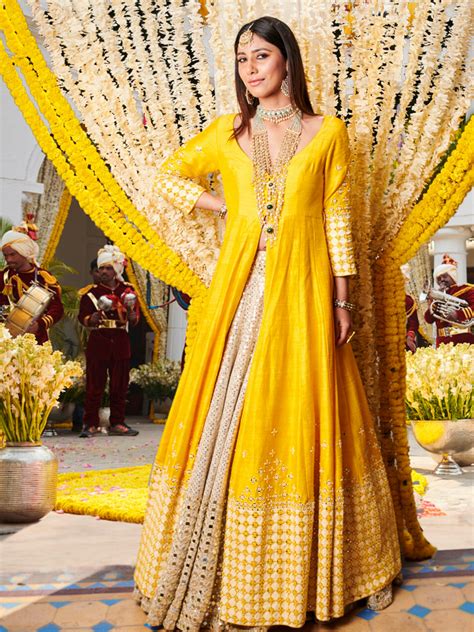 Yellow Printed Jacket With Skirt – abhinavmishra