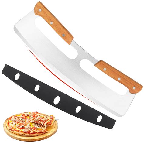 "Professional 14"" Wooden Handle Rocker Pizza Slicer with Sharp ...