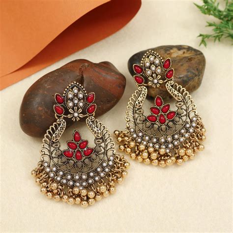 Antique Gold/Silver Plated Dual Coloured Enamel Dangler Earring ...