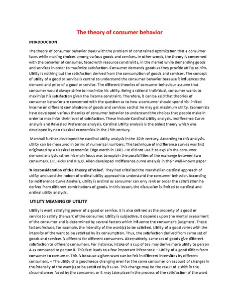 Theory of Consumer Behaviour - The theory of consumer behavior ...