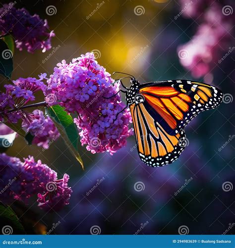 Monarch Butterfly on Butterfly Bush Flower Stock Illustration ...