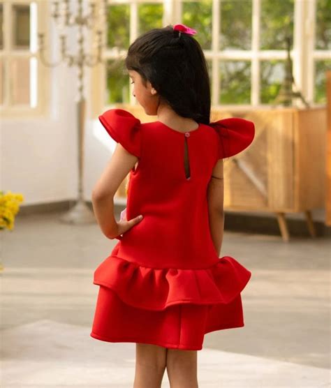 Buy Red Neoprene Dress with Summer Motifs for Girls – FayonKids