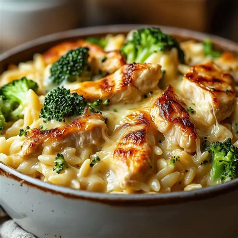 Cheesy Chicken Broccoli Orzo Bake Recipe - Gourmet Mastermind