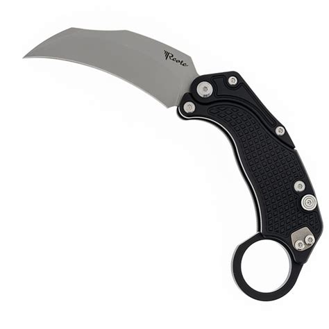 Reate Knives EXO-K Button Lock Karambit Gravity Knife Black Handle Stonewash Blade w/ Trainer ...