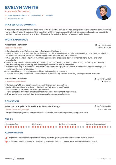 10+ Anesthesia Technician Resume Samples & Templates for 2025
