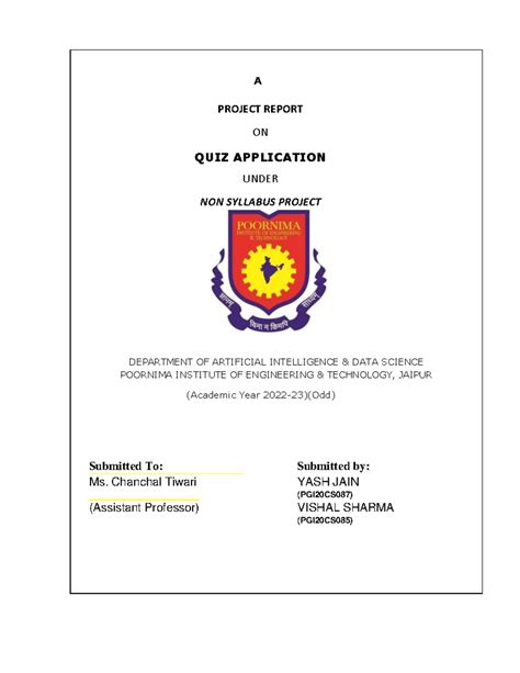 Quiz Application Project Report - Java (2022-23) - Studocu