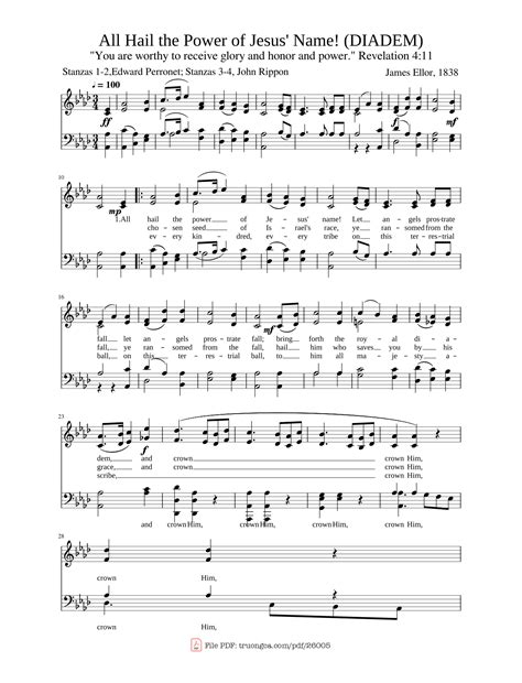 [Sheet] All Hail the Power of Jesus' Name! (DIADEM) PDF lyrics & chords