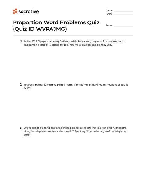 Proportion Word Problems Quiz – Quiz Shop - Worksheets Library