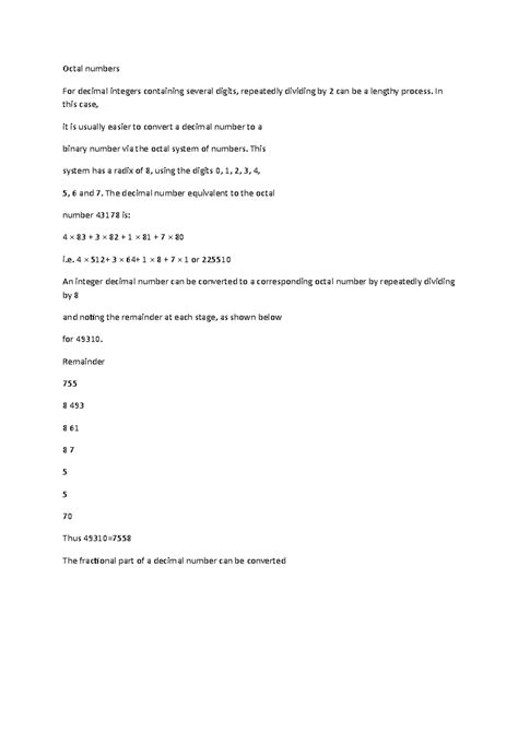 Octal numbers - For decimal integers containing several digits ...