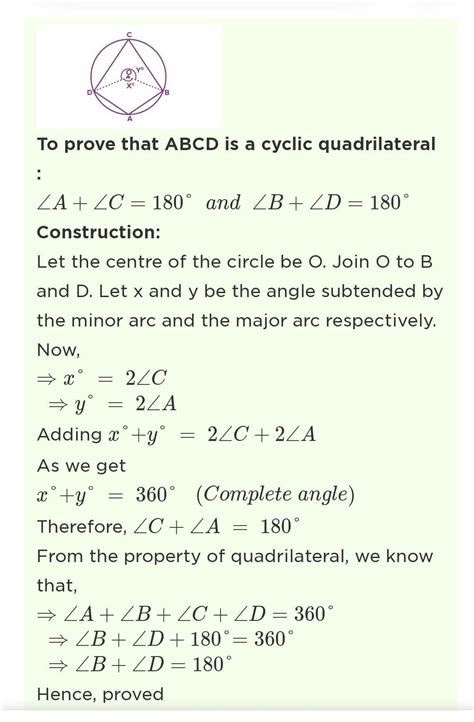 Prove that: Opposite Angles of a Cyclic Quadrilateral are supplementary ...